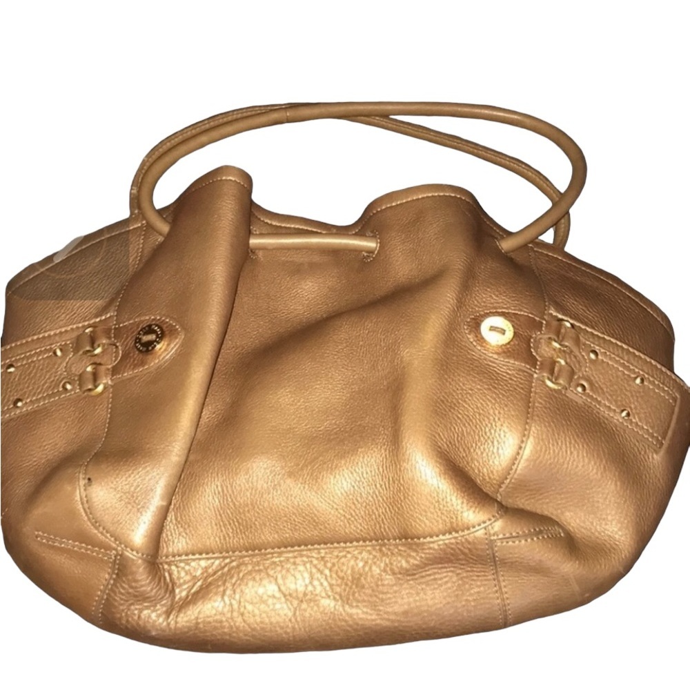 Cole Haan bronze Metallic leather lots of pockets inside & out ROOMY